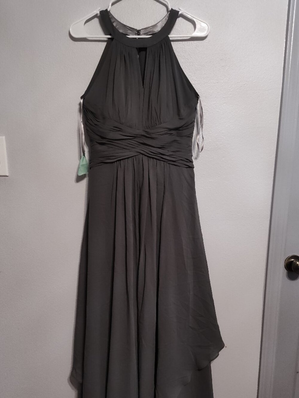 Prom wedding bridal bridesmaid gray maxi dress,  size US 8